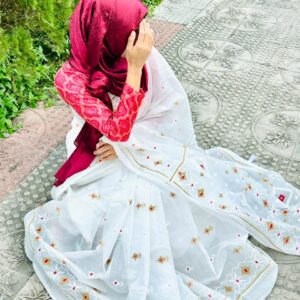 শুভ্রতা' - প্রিমিয়াম হোয়াইট অ্যান্ড রেড এমব্রয়ডারি শাড়ি